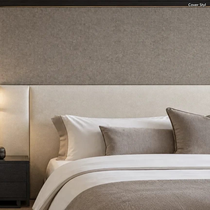 Schlafzimmer mit Kopfteilwand in Cover Styl Textiloptik