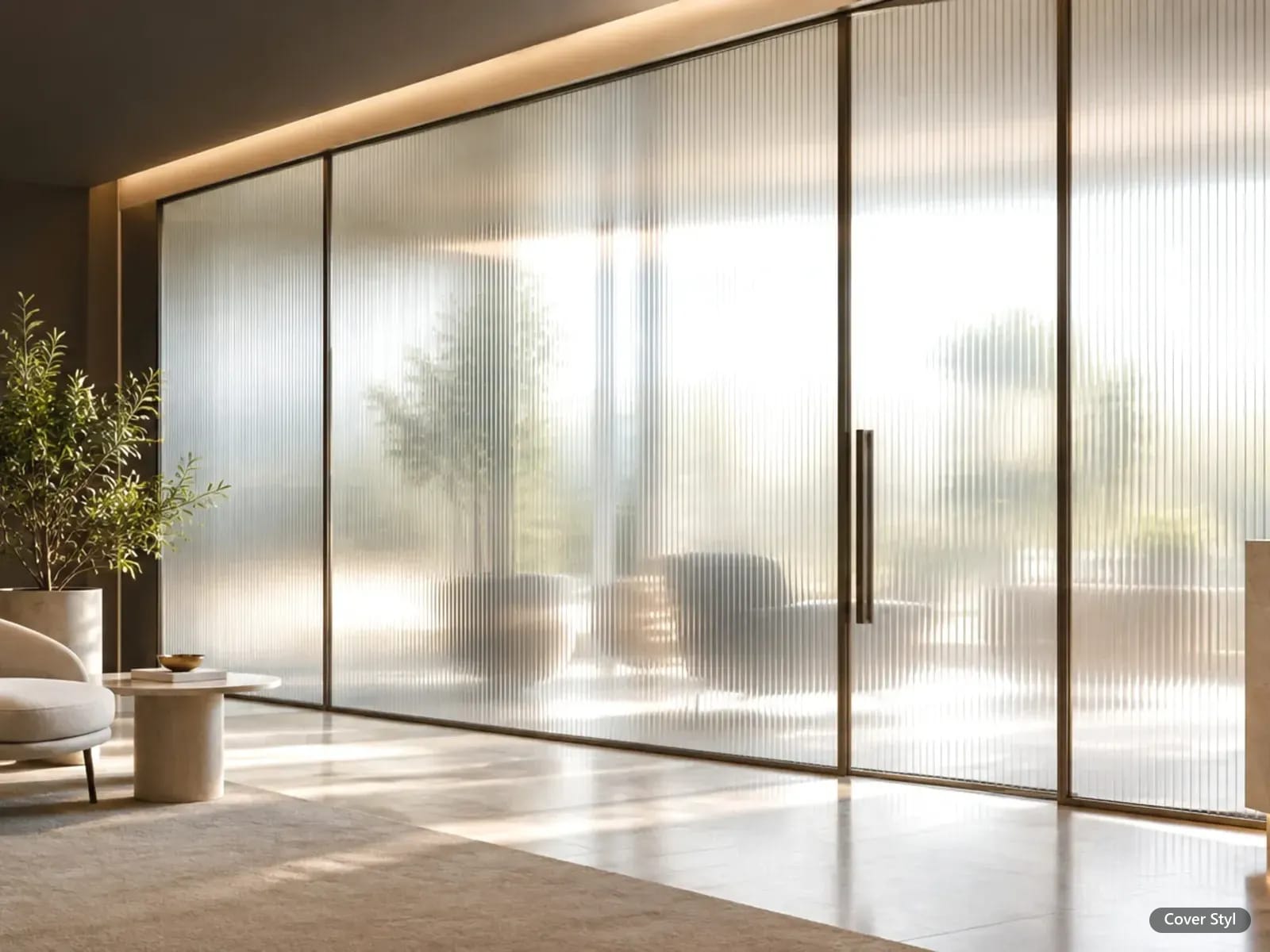 Glastrennwand mit Cover Styl Glasfolie in Riffelglas-Optik in einem Büro