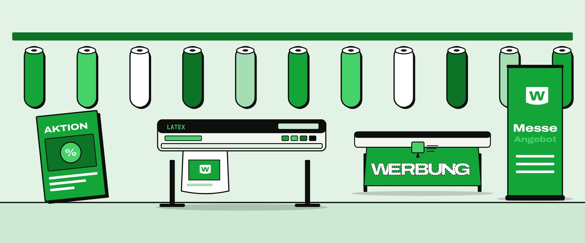 Werkstatt von Der Werbedienstleister mit Folienrollen und Großformatdrucker