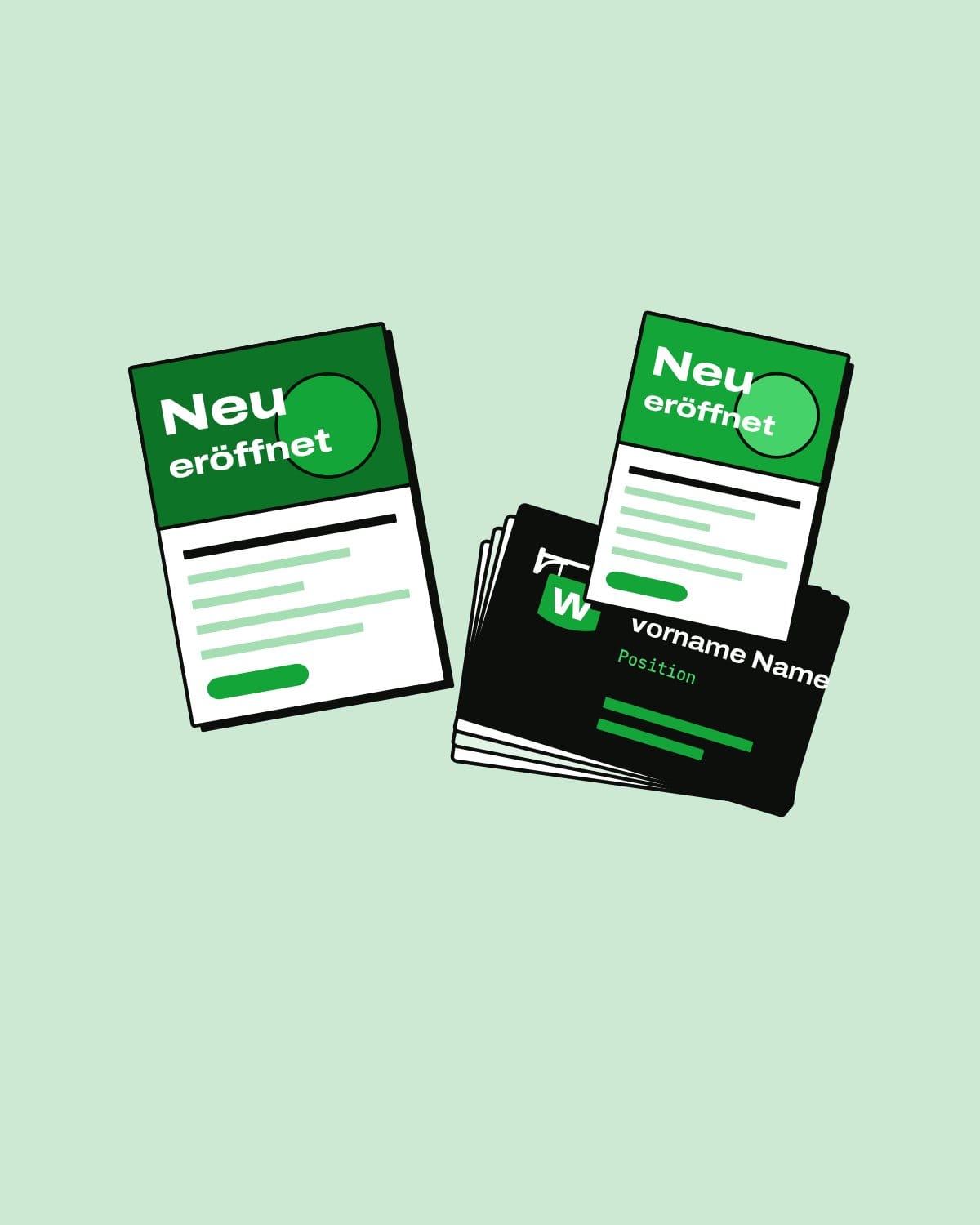 Visitenkarten und Flyer eines Kunden